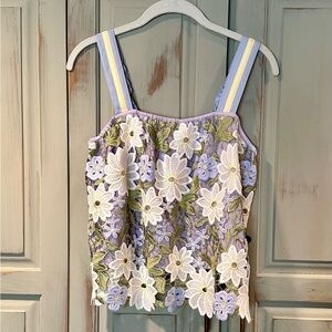 Current Air Blue and White Embellished Tank Top